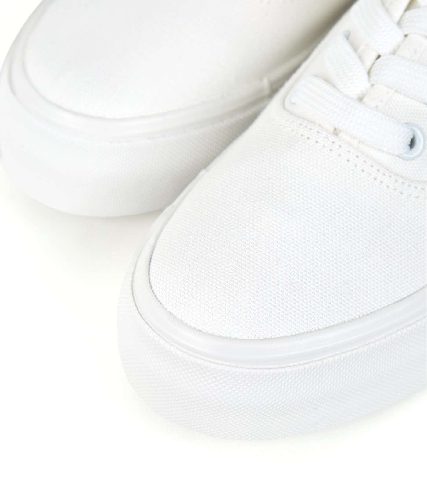 White Canvas Lace-Up Flatform Trainers Image 4