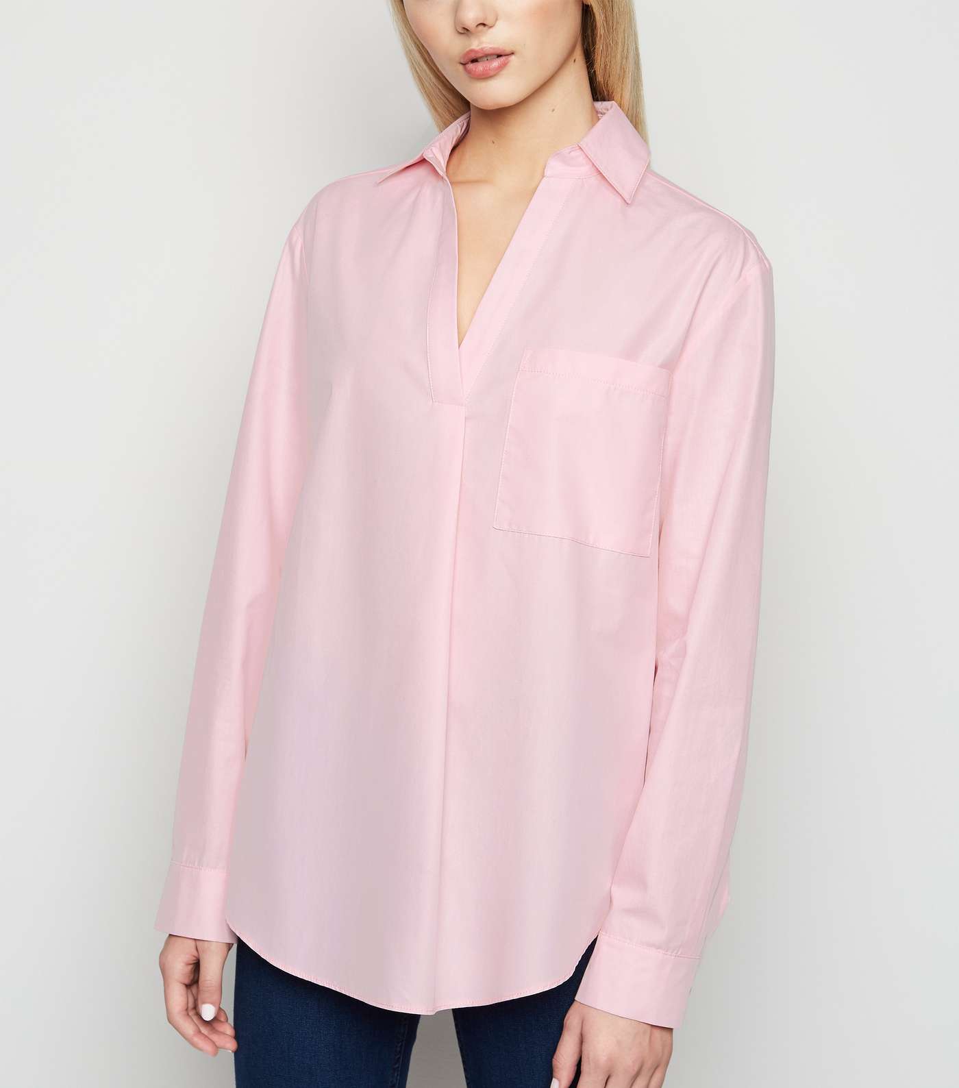 Pink Poplin Collared Overhead Shirt