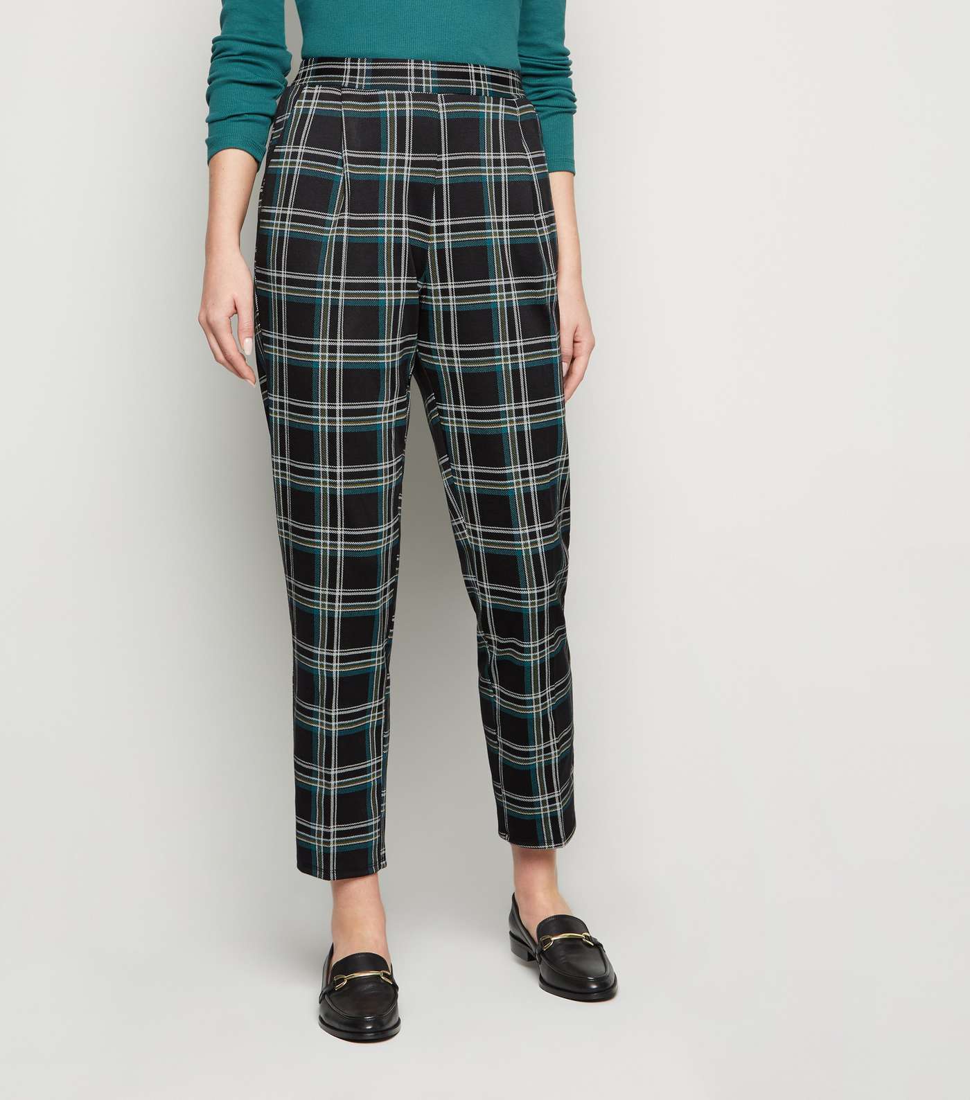 Tall Black Check Jersey Trousers Image 2