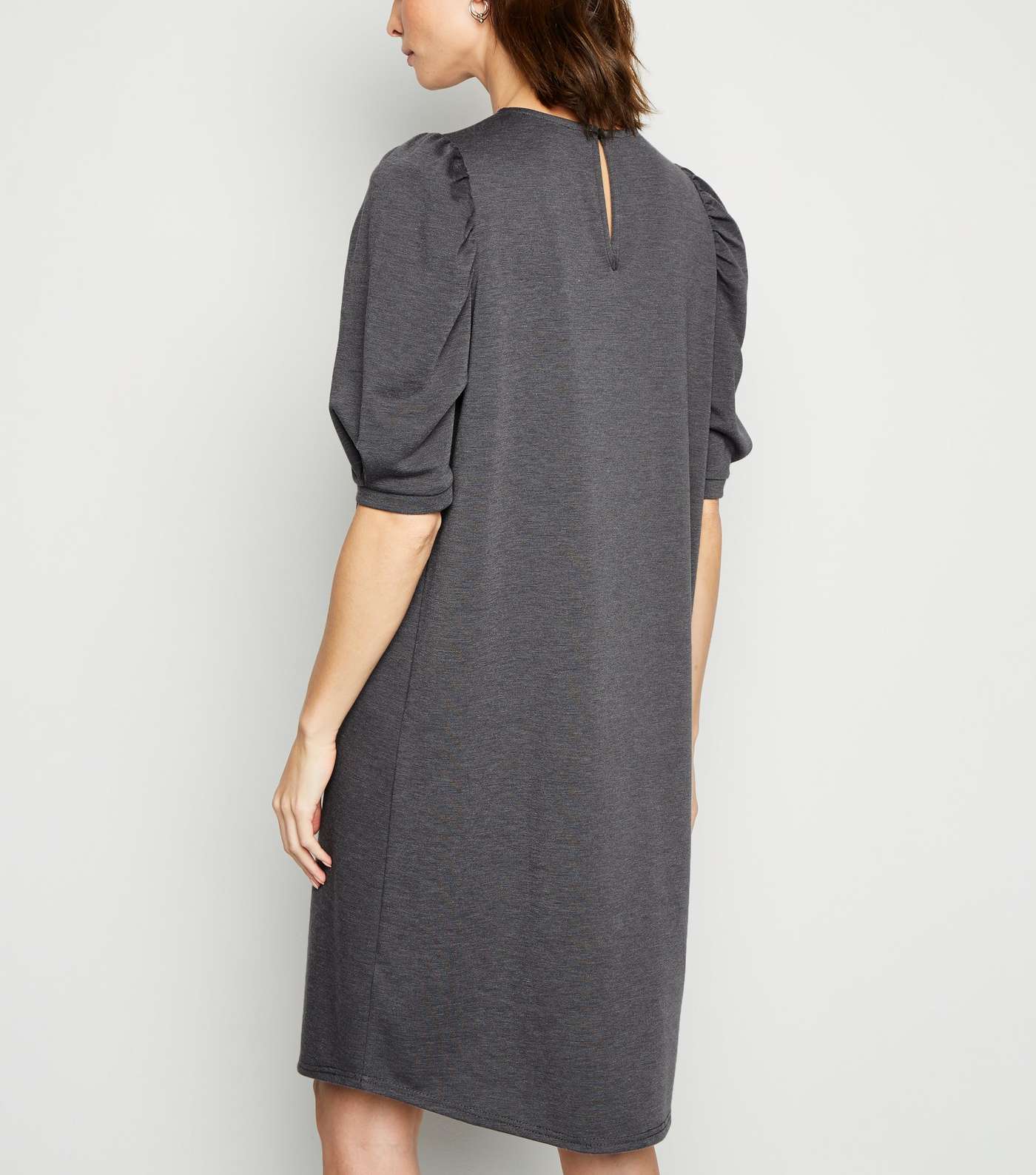 Tall Dark Grey Puff Sleeve Tunic Dress Image 3