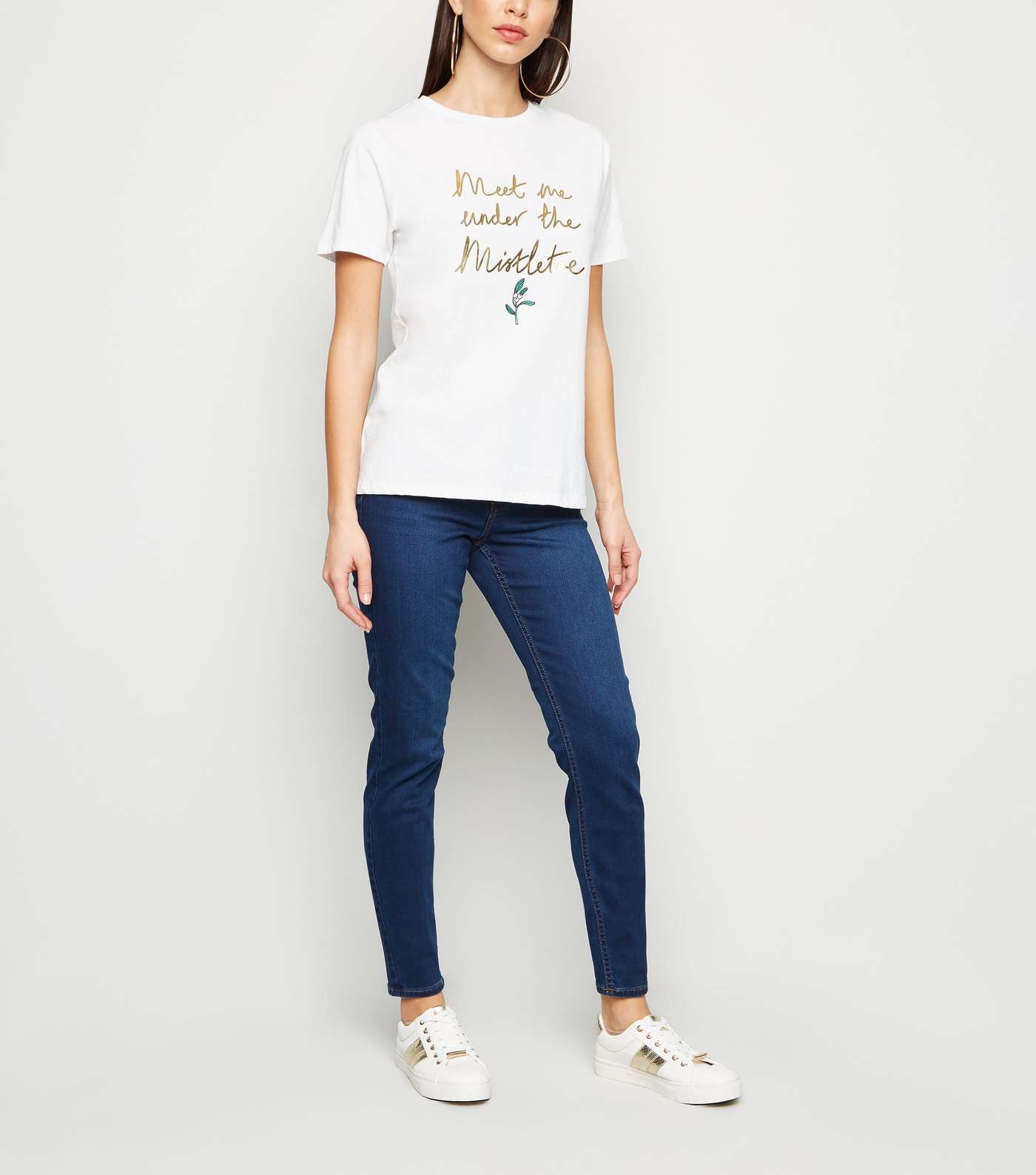 Tall White Metallic Mistletoe Slogan Christmas T-Shirt Image 2
