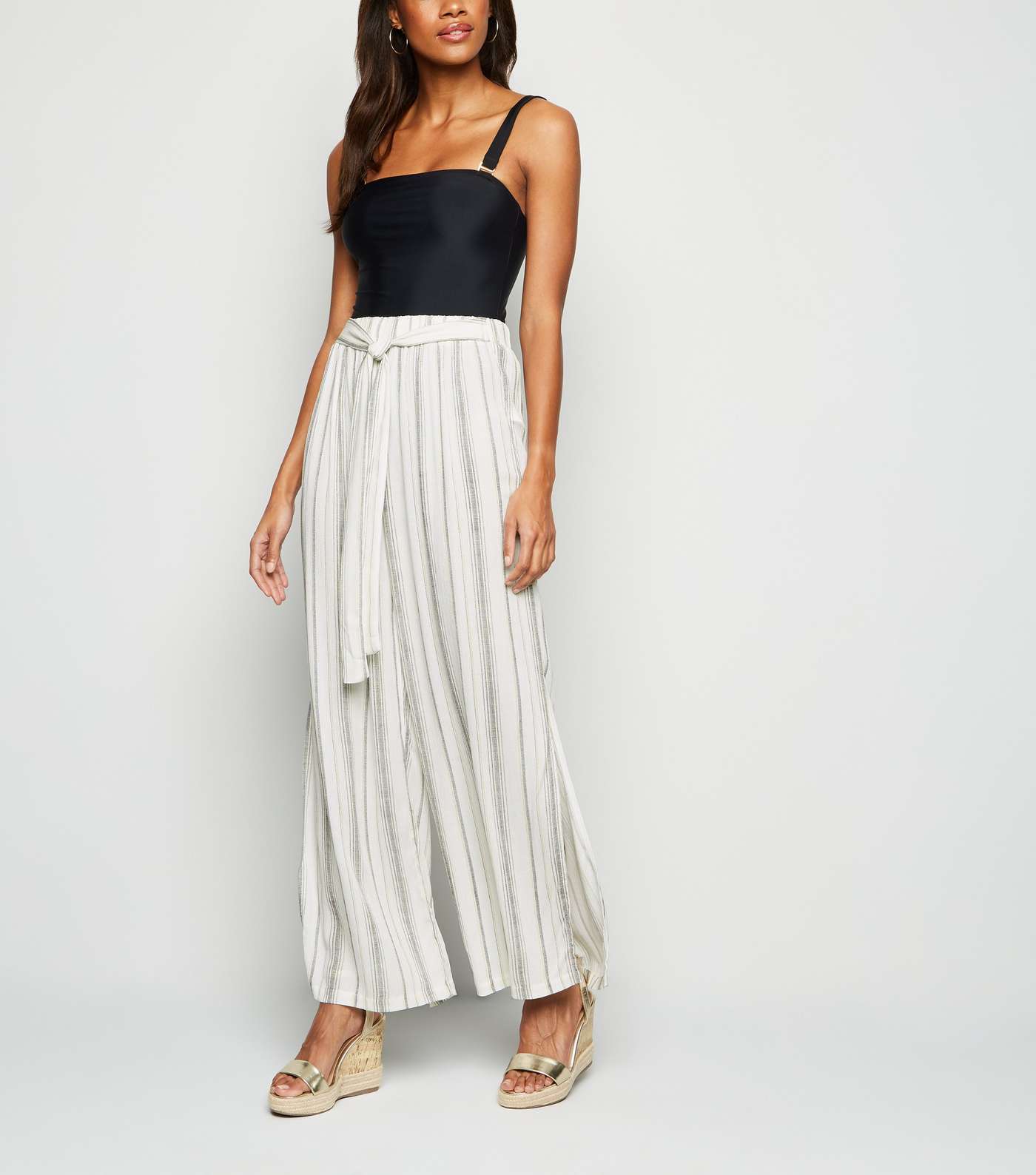 White Stripe Belted Beach Trousers