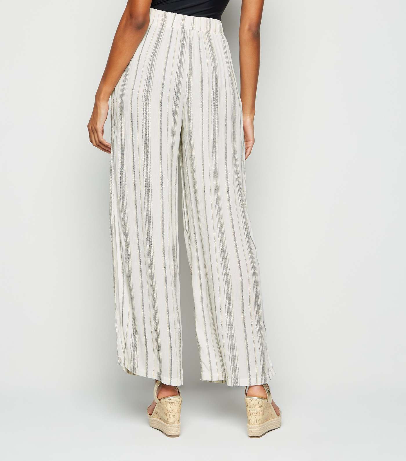 White Stripe Belted Beach Trousers Image 3