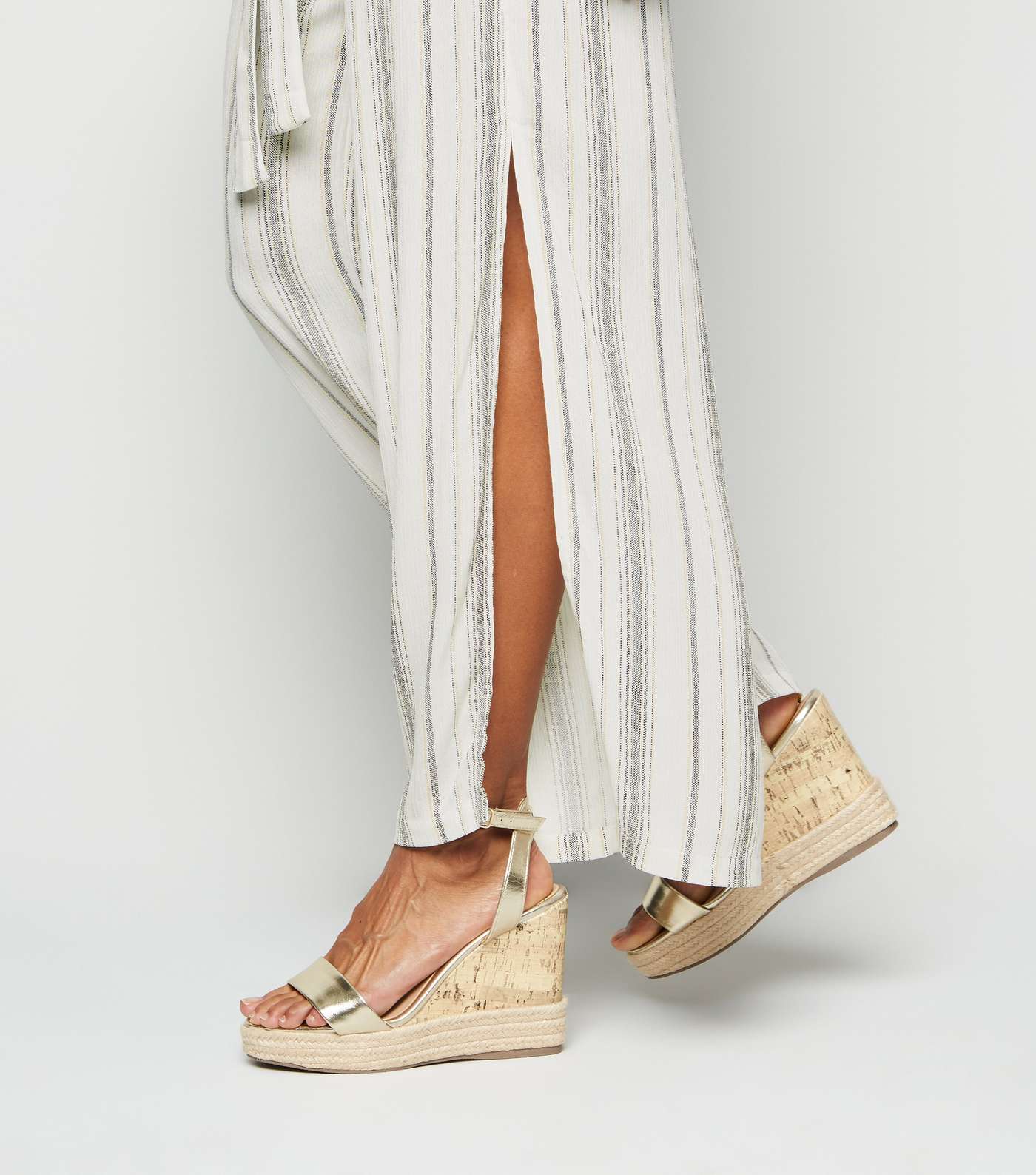 White Stripe Belted Beach Trousers Image 5