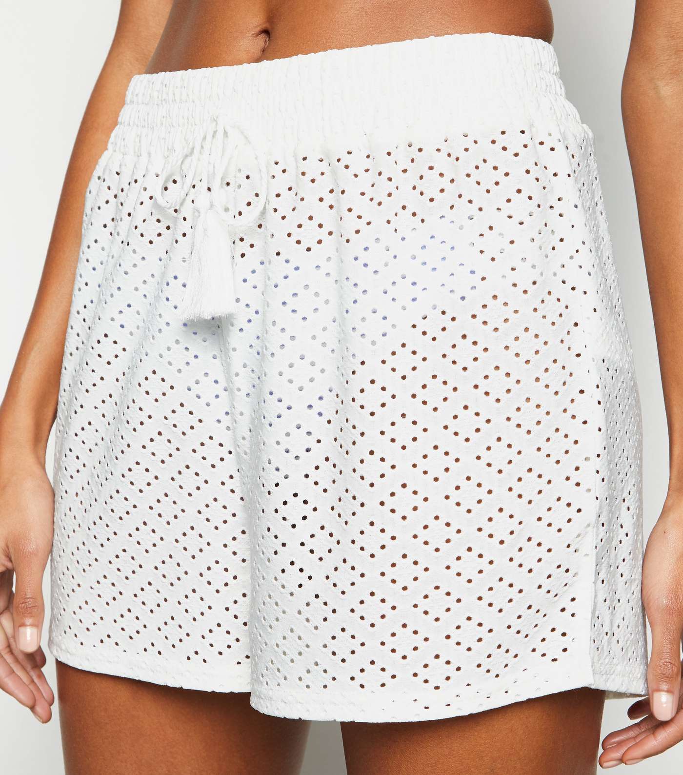 Off White Broderie Beach Shorts Image 5