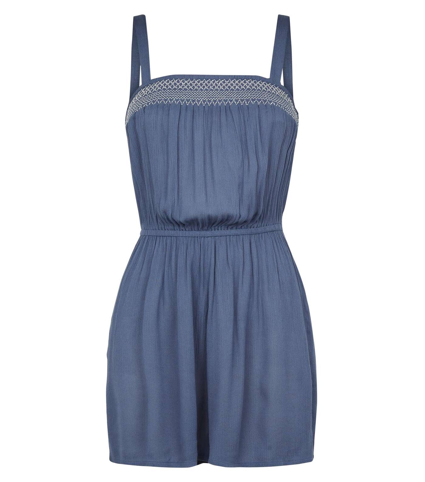 Blue Stitch Embroidered Shirred Playsuit  Image 4