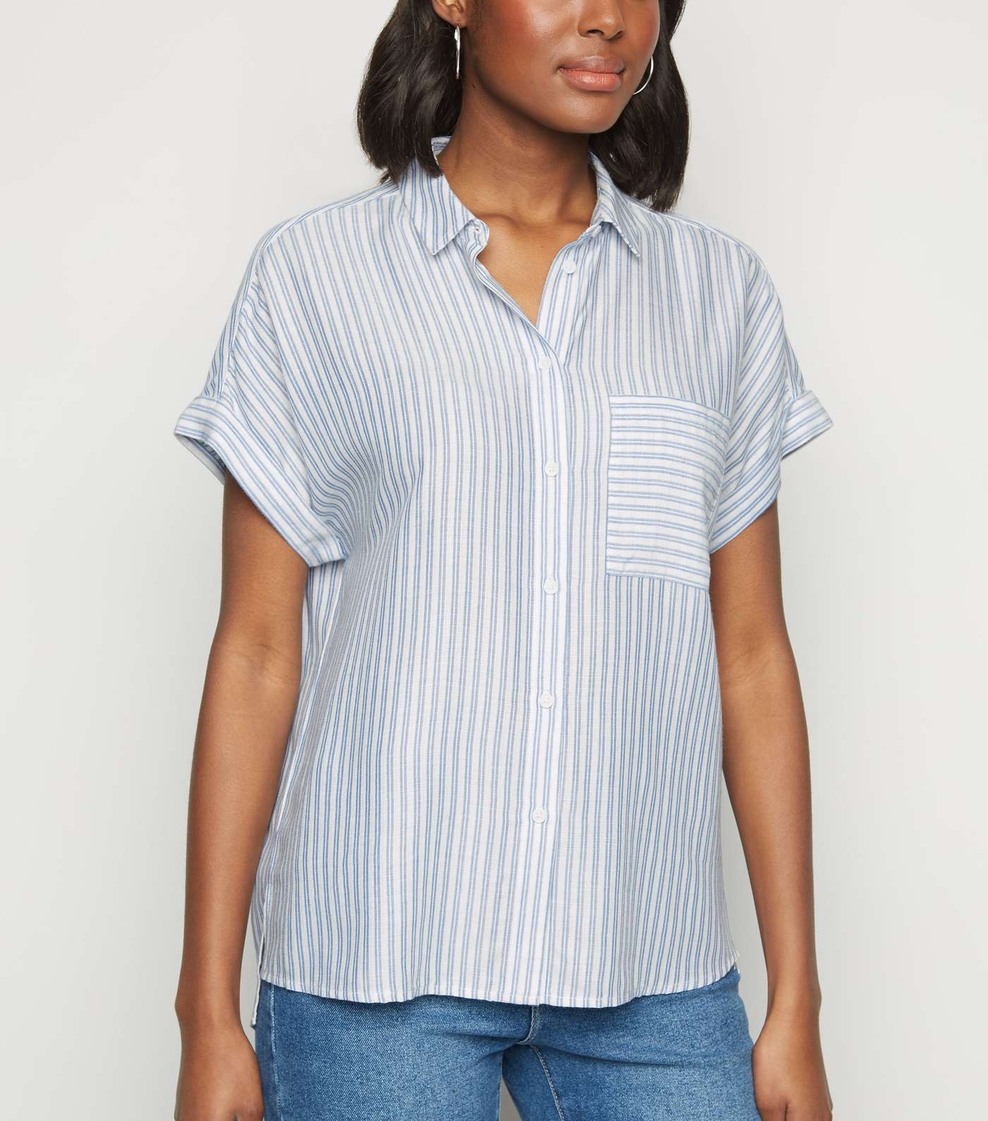 Blue Stripe Pocket Front Short Sleeve Shirt
