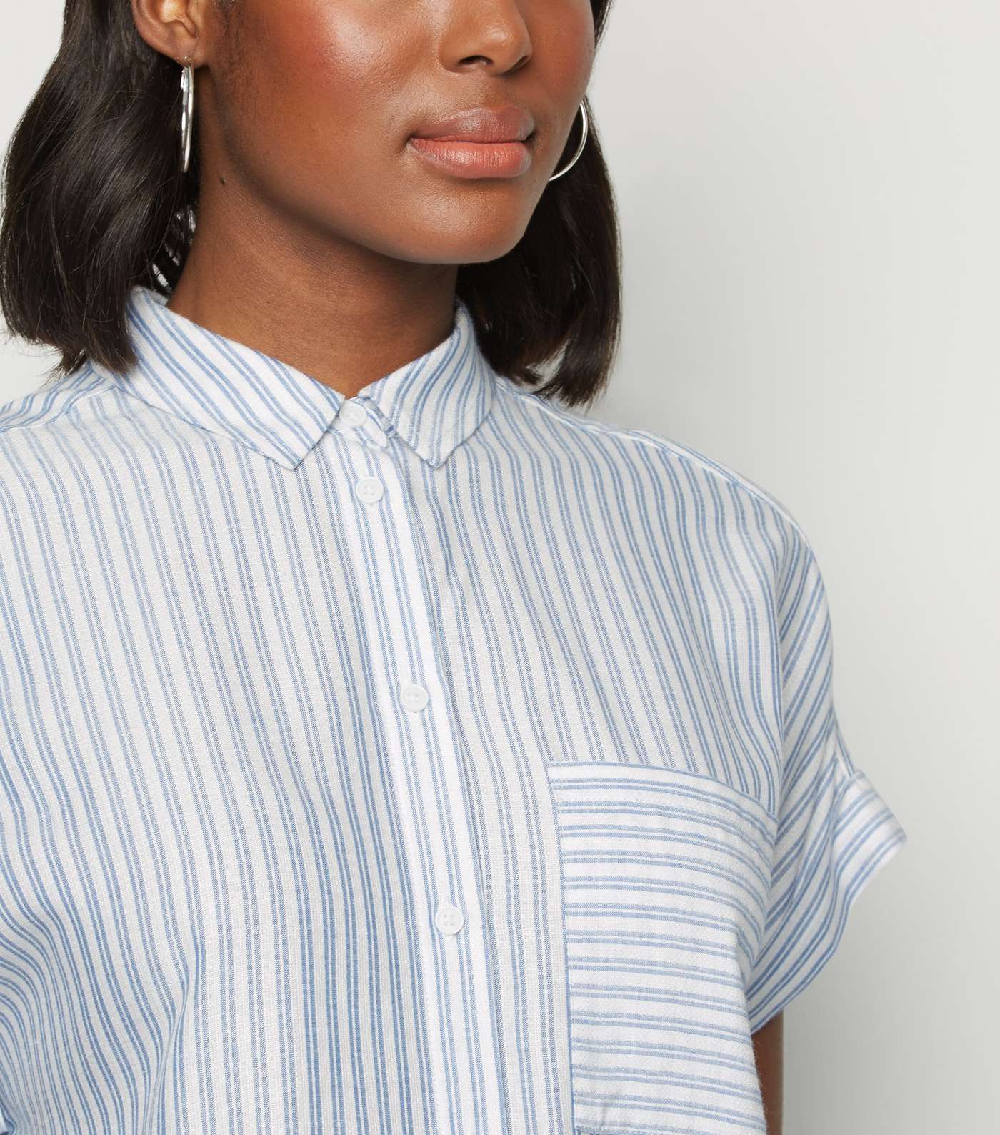 Blue Stripe Pocket Front Short Sleeve Shirt Image 5