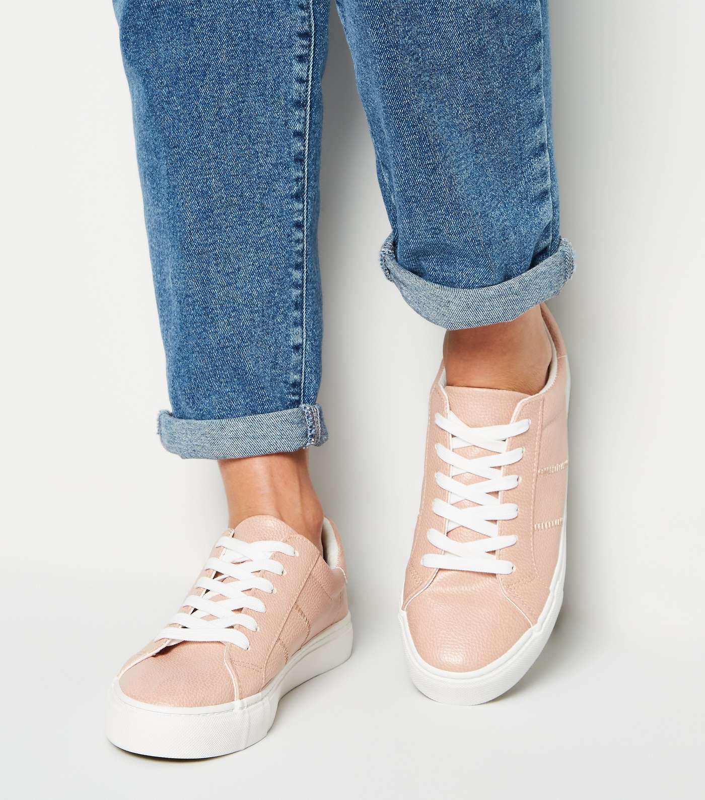 Pale Pink Stitch Side Lace-Up Trainers Image 2