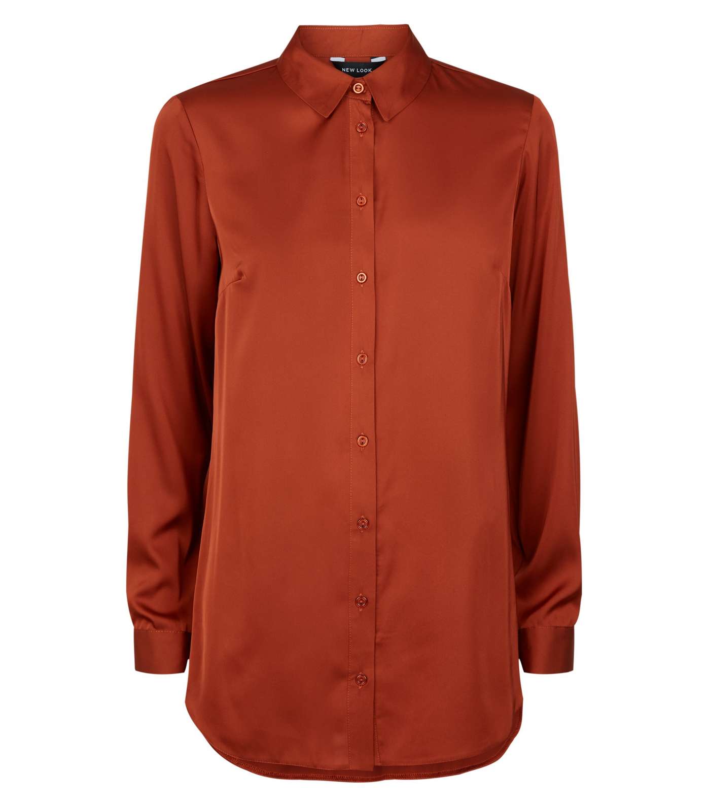 Rust Satin Long Sleeve Longline Shirt Image 4