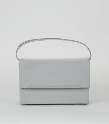 grey patent clutch bag