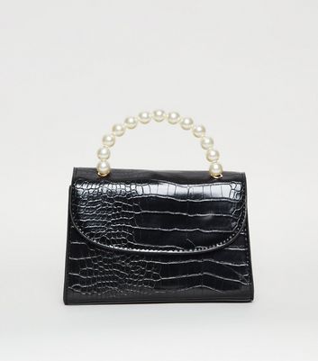 Black Faux Croc Top Handle Bag | New Look