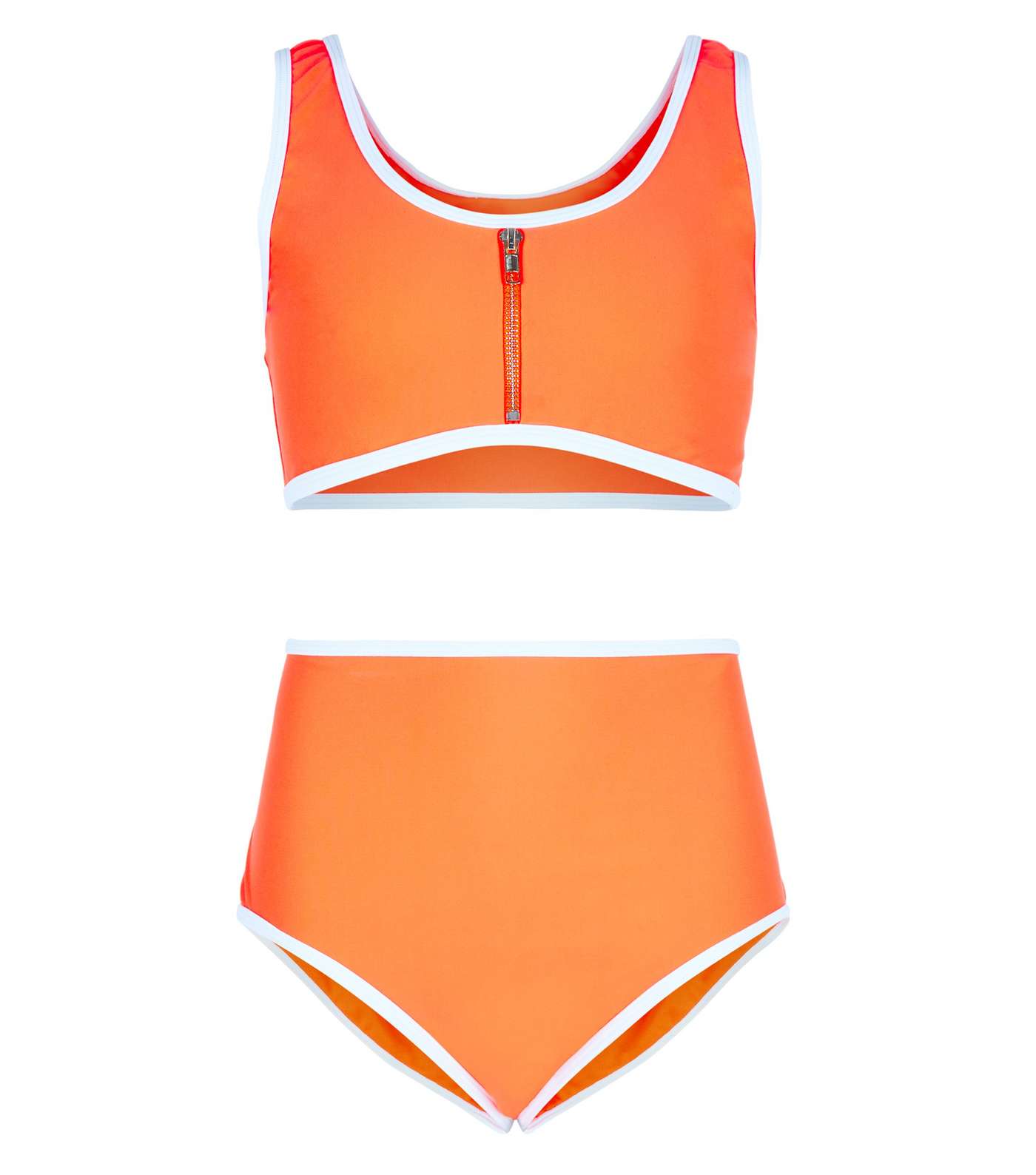 Girls Bright Orange Zip Crop Bikini Set