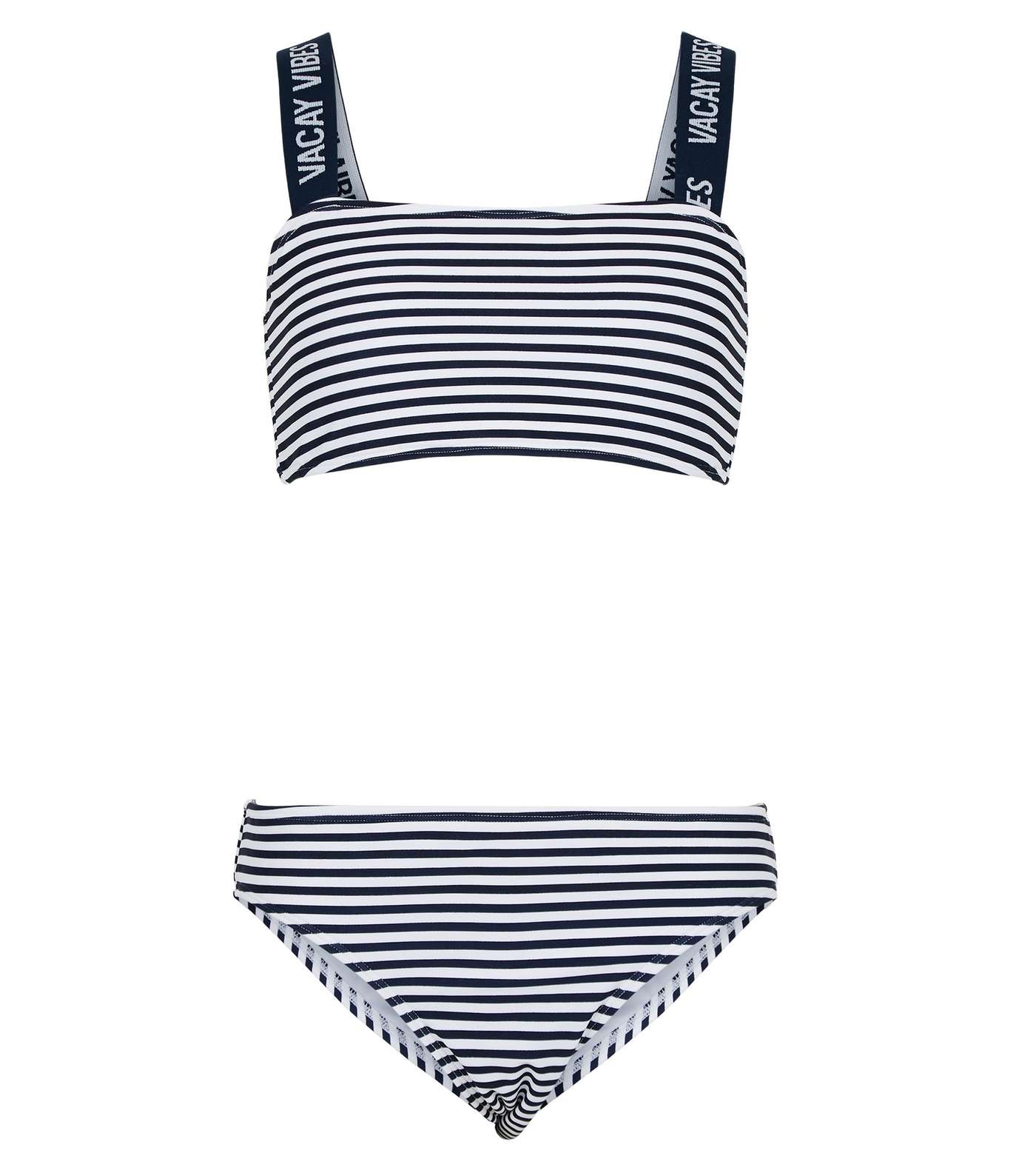 Girls Navy Stripe Vacay Vibes Strap Bikini Set