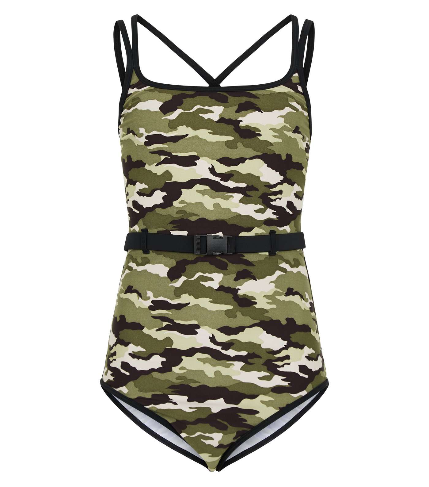 Girls Green Camo Belted Swimsuit