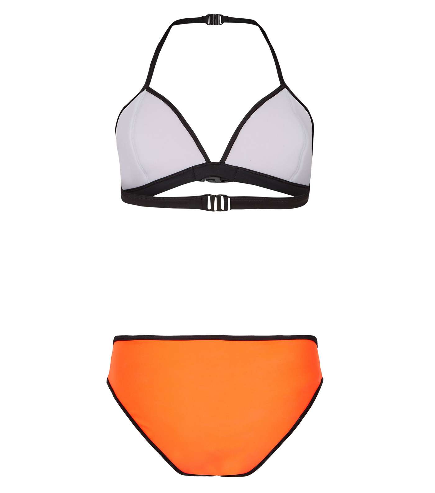 Girls Bright Orange Neon Scuba Clip Buckle Bikini Set Image 2