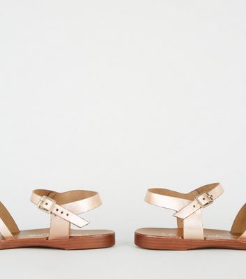 Wide Fit Rose Gold Leather Strappy 