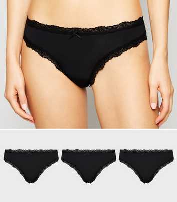 3 Pack Black Lace Thongs