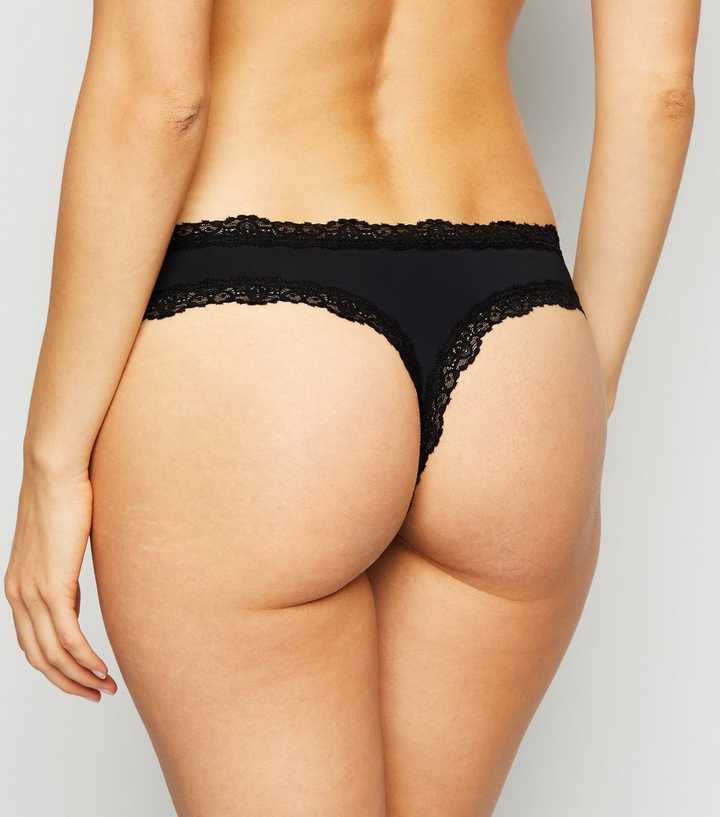 3 Pack Black Lace Thongs