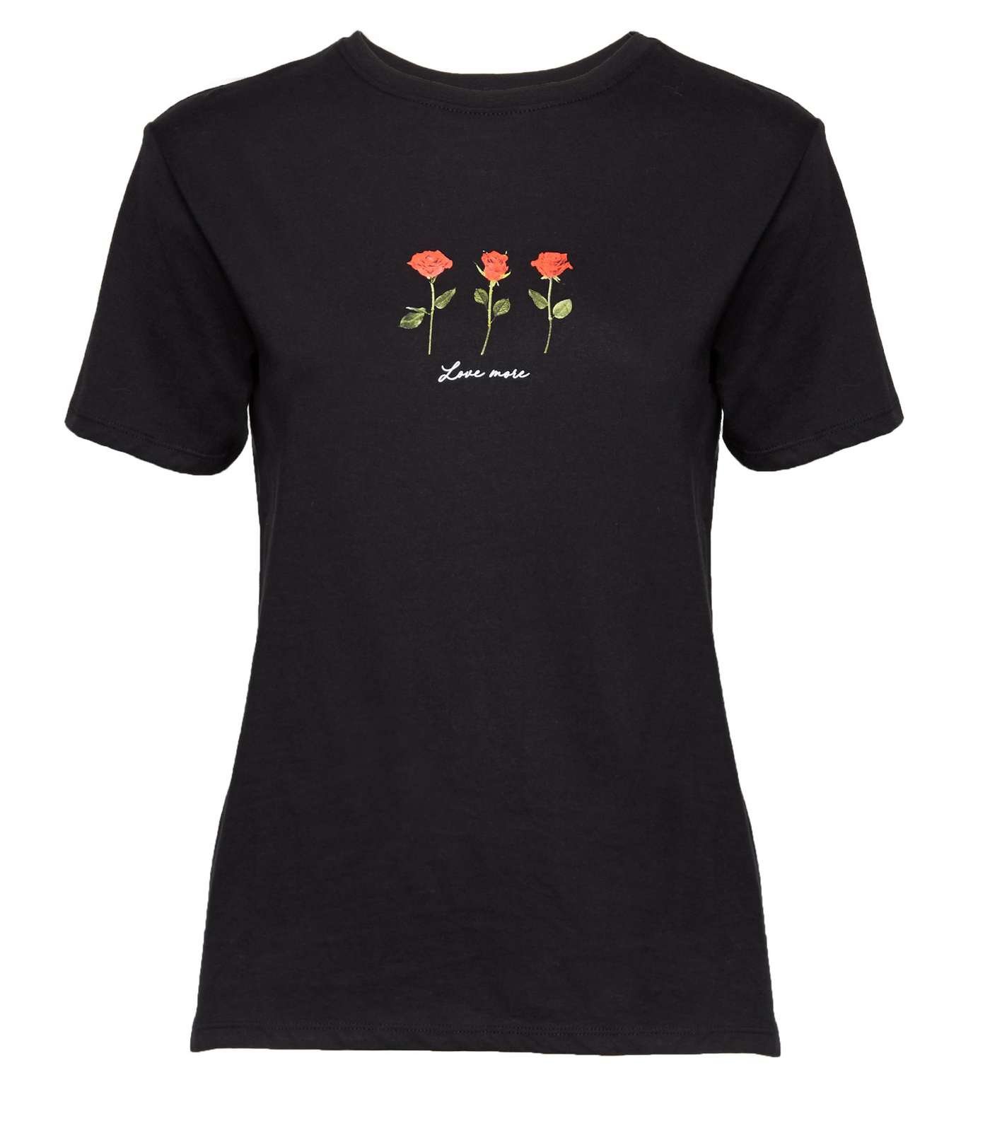 Petite Black Rose Love More Slogan T-Shirt Image 4