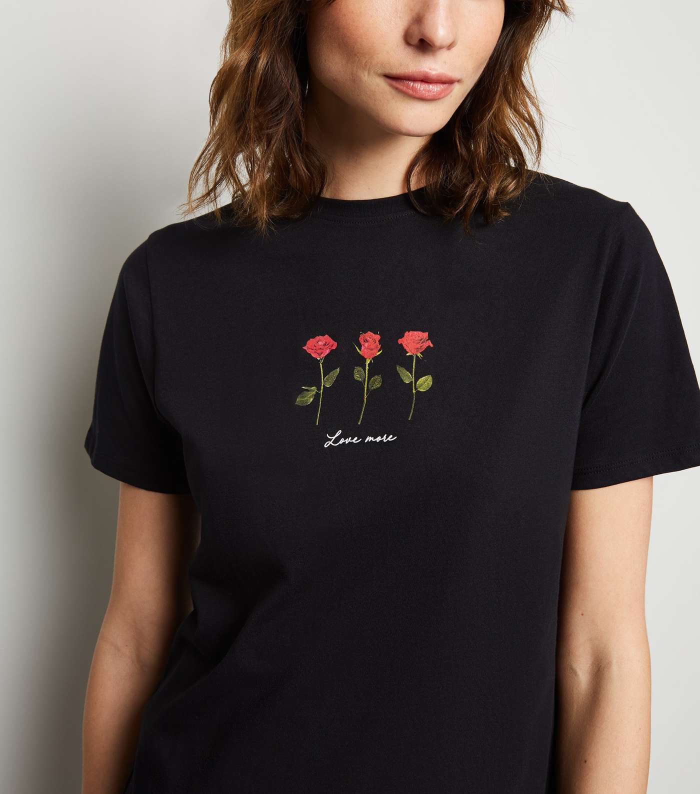 Tall Black Rose Love More Slogan T-Shirt Image 5