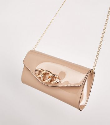 Camel Patent Chunky Chain Clutch Bag New Look Vegan shop for Camel Patent Chunky Chain Clutch Bag New Look Vegan at Shopo