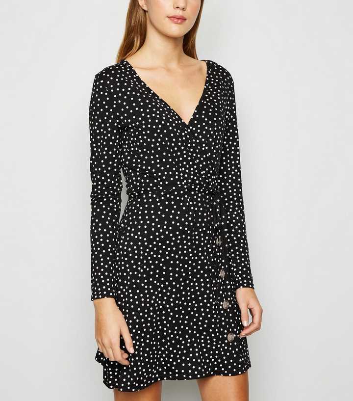 Cameo Rose Black Spot Long Sleeve Dress | New Look