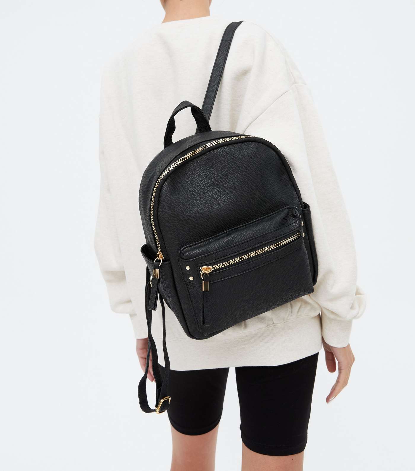 Black Leather-Look Zip Front Mini Backpack Image 2