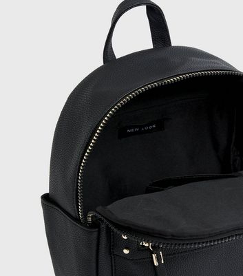 Black Leather-Look Zip Front Mini Backpack