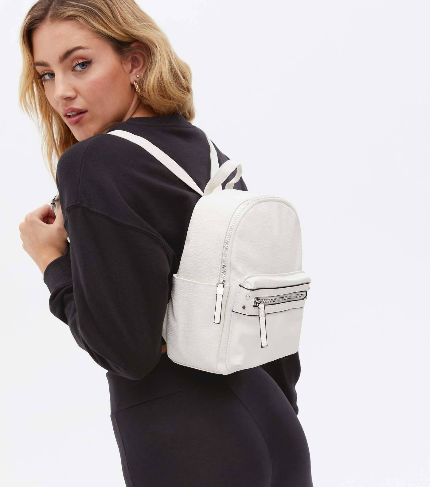 White Leather-Look Mini Backpack Image 3
