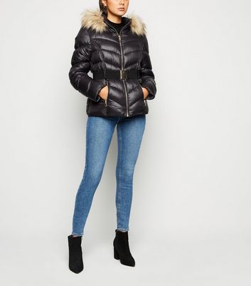 Cameo Rose Black Faux Fur Trim Belted 