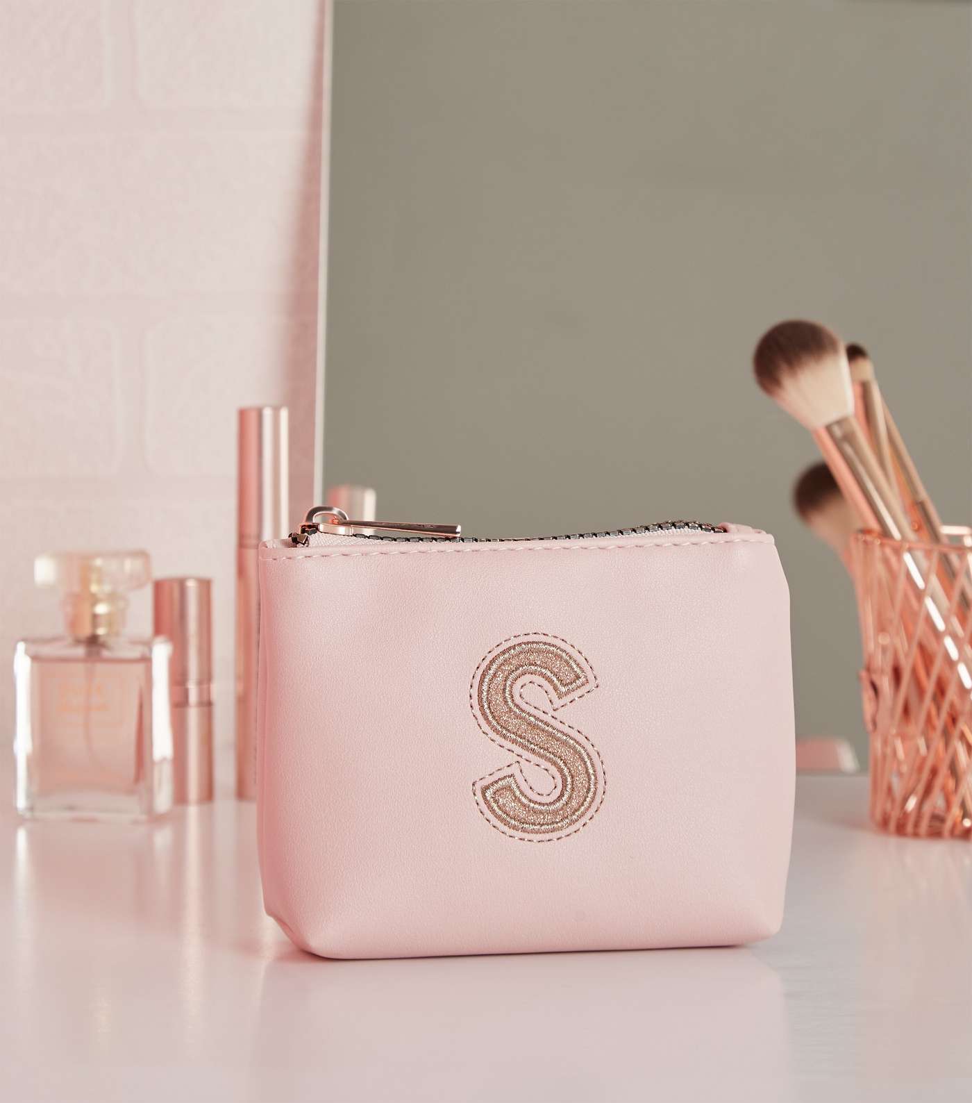 Pink S Initial Mini Make-Up Bag Image 2