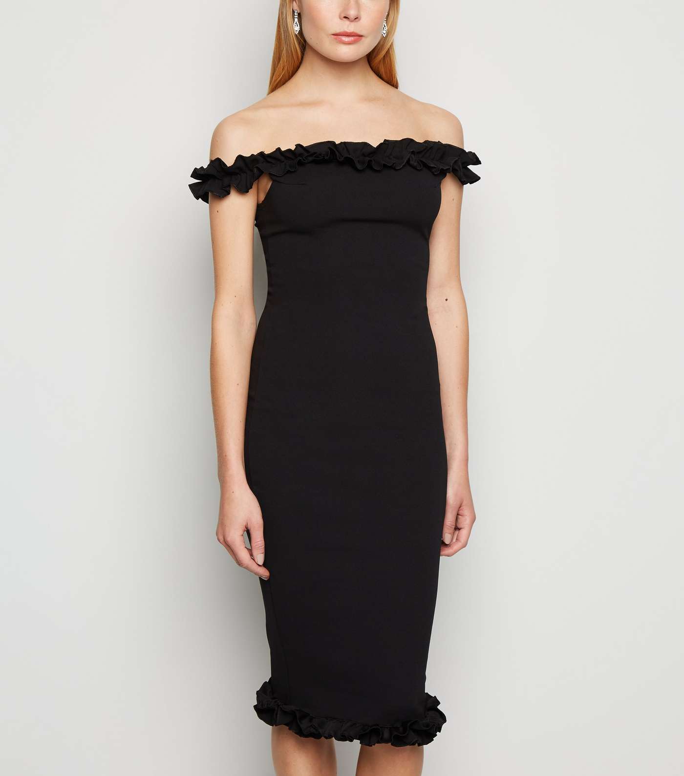 Missfiga Black Ruffle Bardot Midi Dress