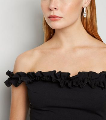 Black ruffle bardot clearance dress