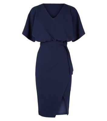 Navy batwing belted cheap midi dress