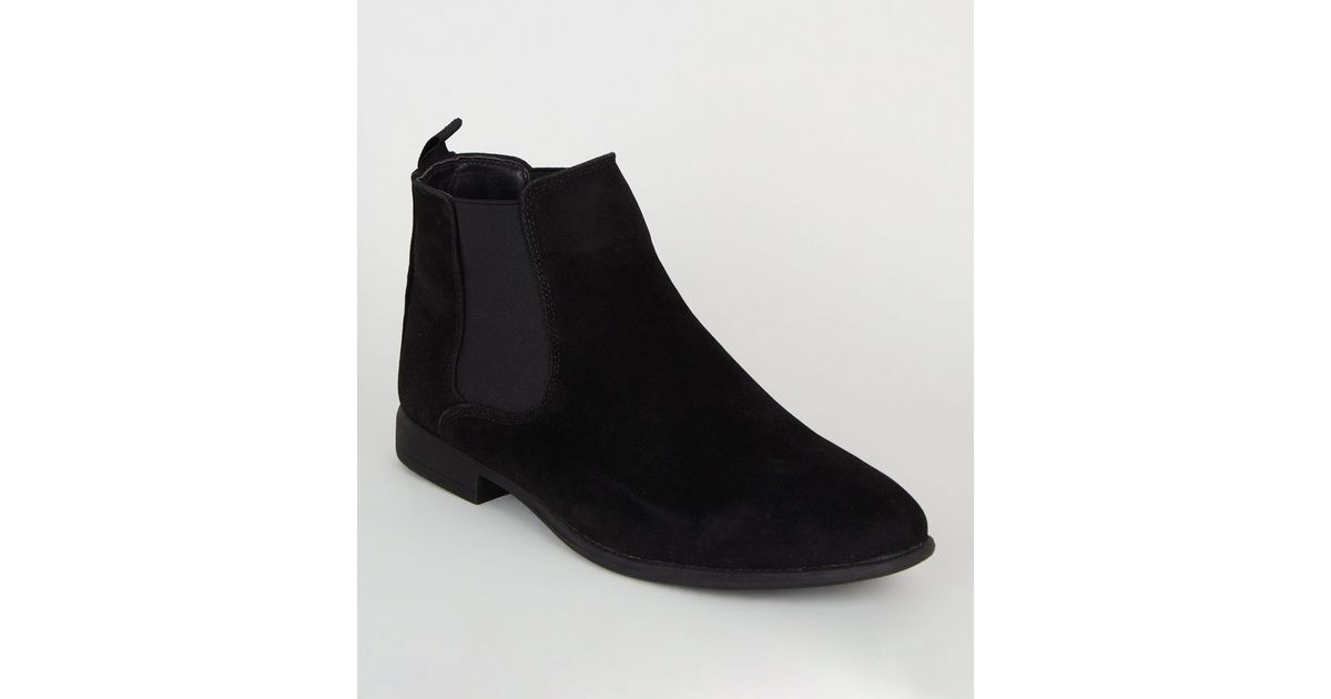 wide fit black suedette chunky chelsea boots