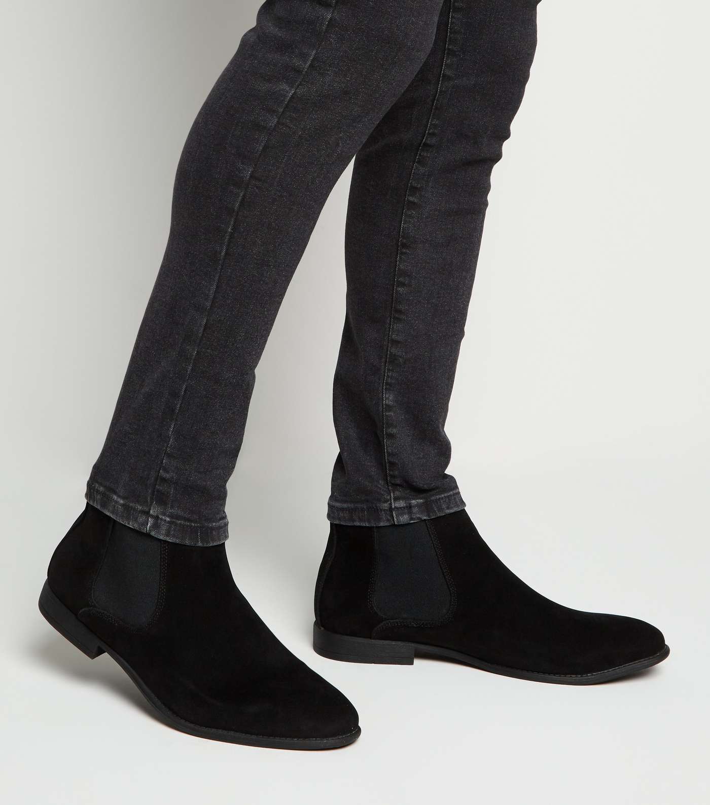 Black Suedette Elasticated Side Chelsea Boots Image 2