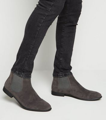 Image of Dark Grey Suedette Chelsea Boots New Look Vegan