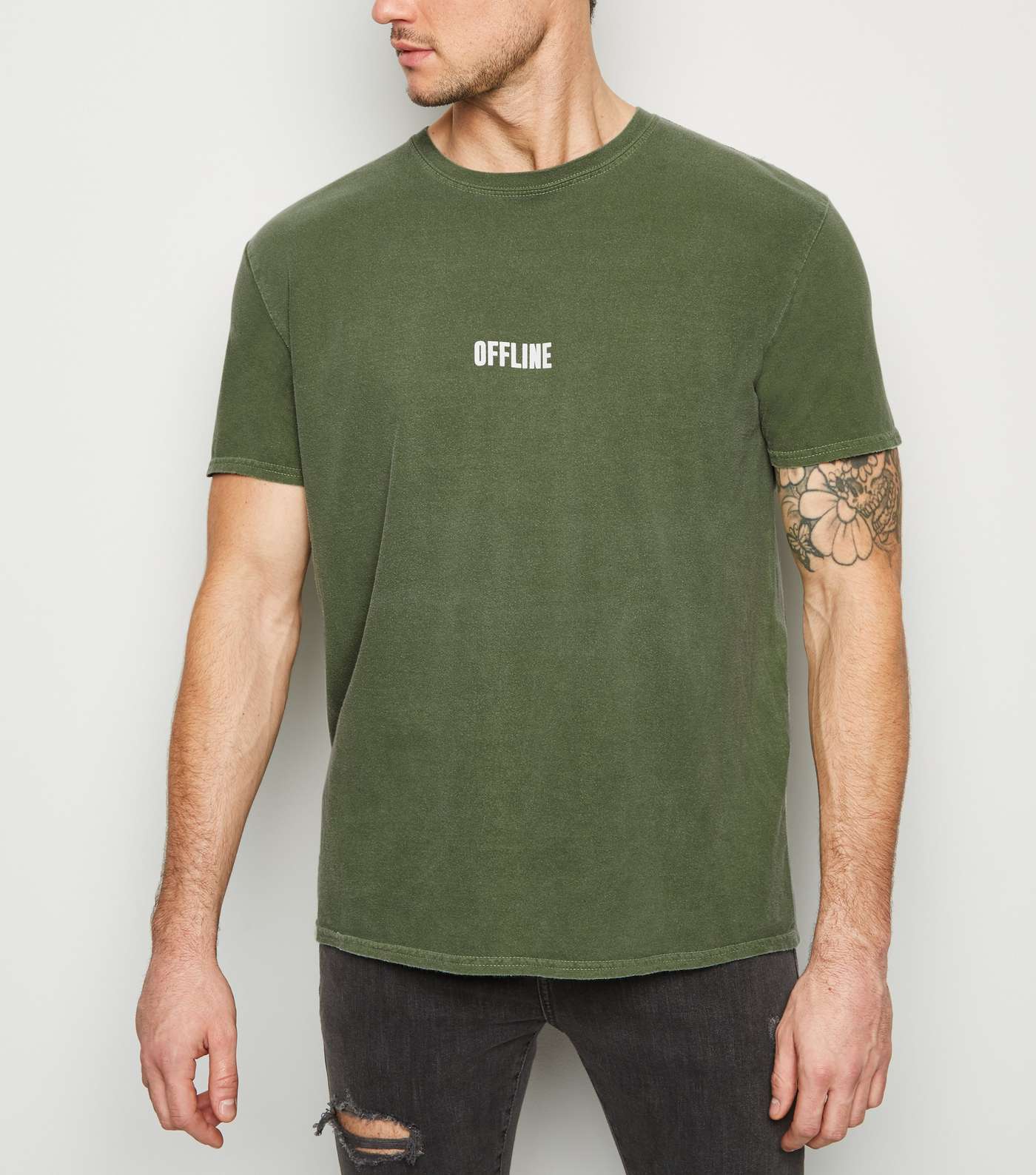 Green Overdyed Offline Slogan T-Shirt