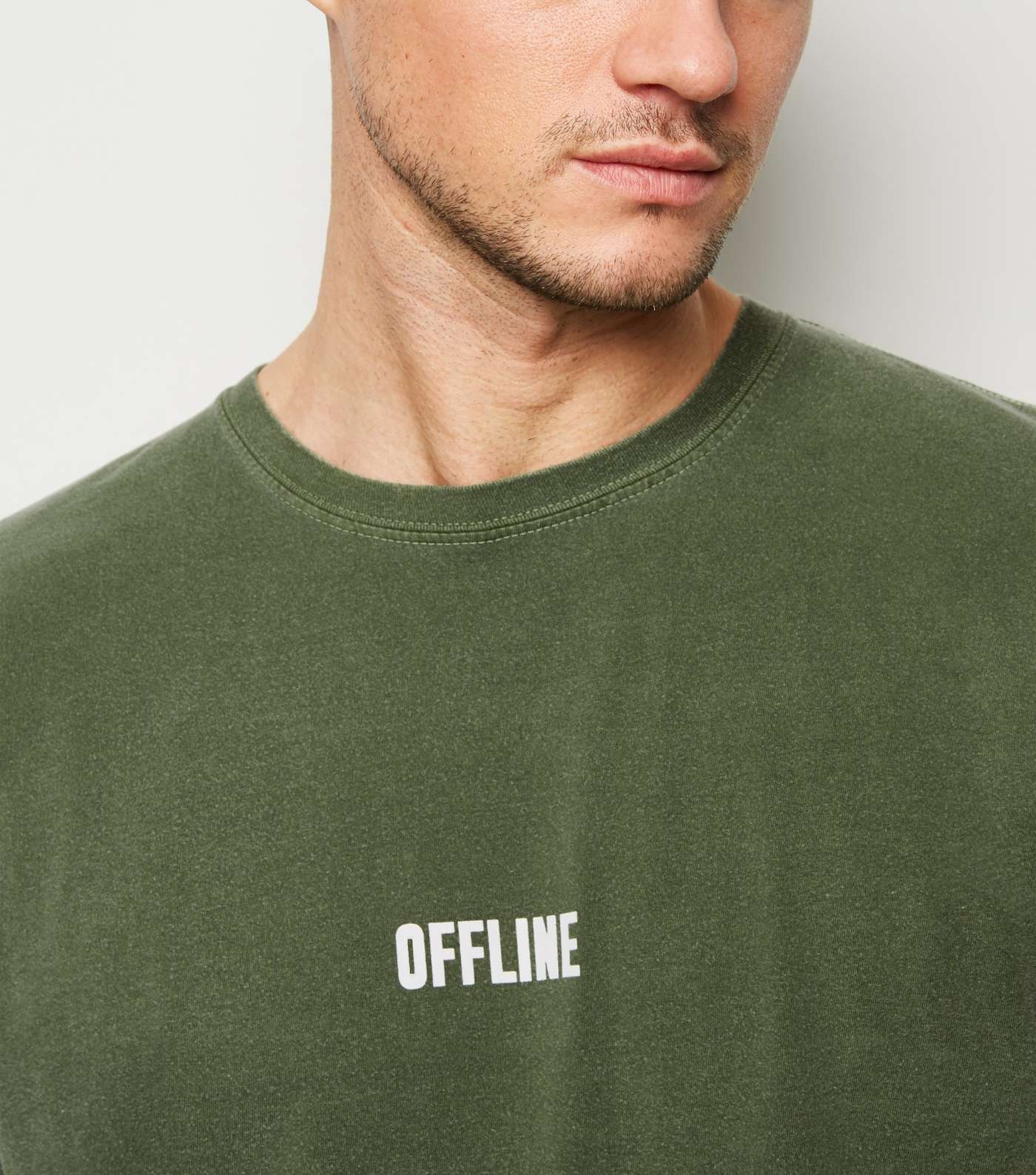 Green Overdyed Offline Slogan T-Shirt Image 5