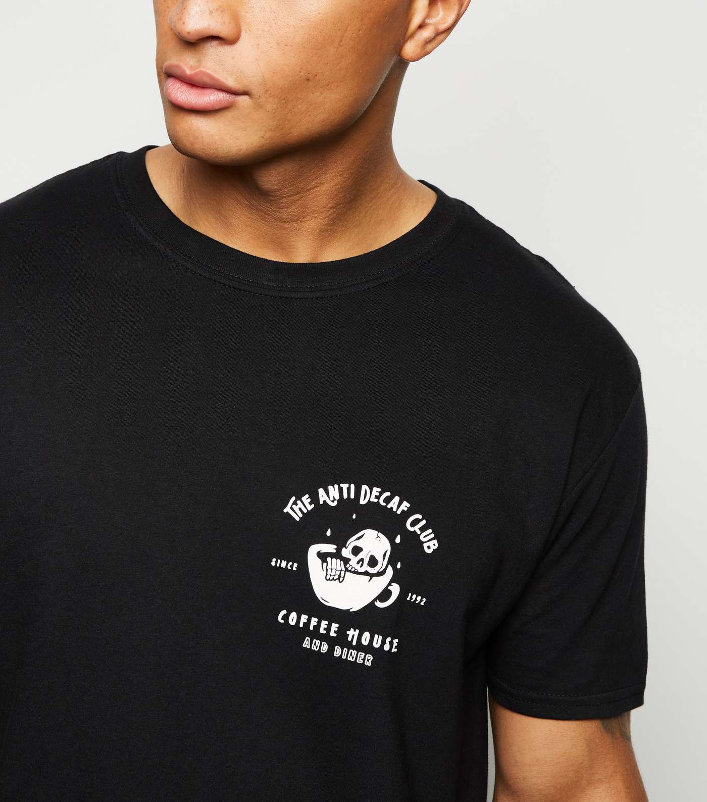 Black Anti Decaf Club Slogan Oversized T-Shirt Image 5