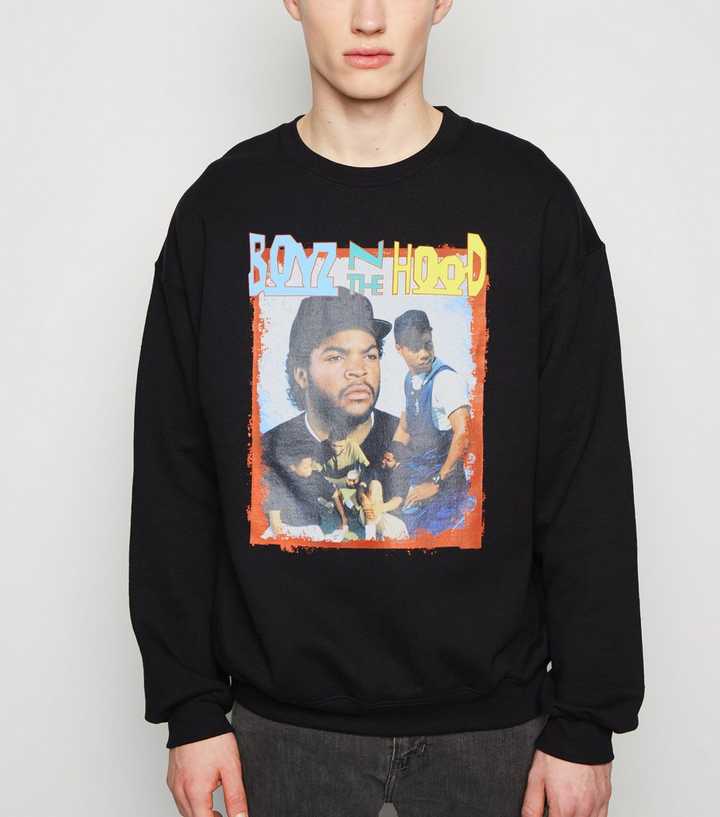 Black Photo Print Boyz N The Hood Slogan Sweatshirt | New Look