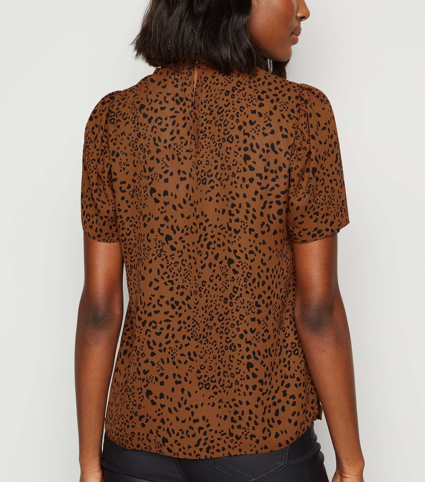 Brown Leopard Print Puff Sleeve Blouse Image 3