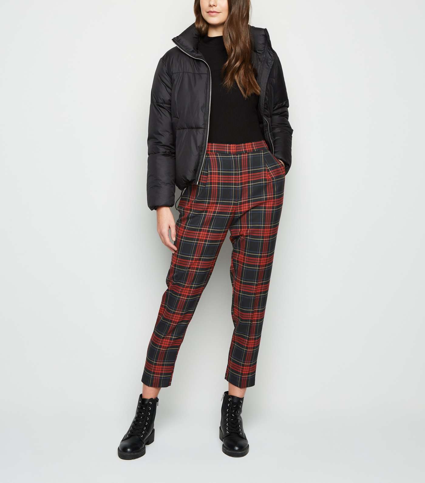 Red Check Tapered Trousers