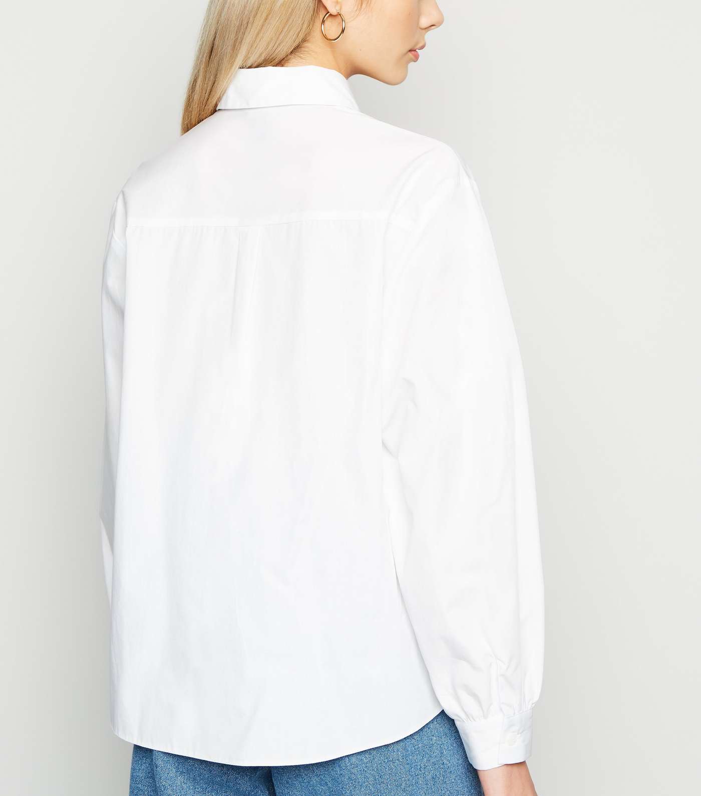 White Long Sleeve Dip Hem Poplin Shirt Image 3