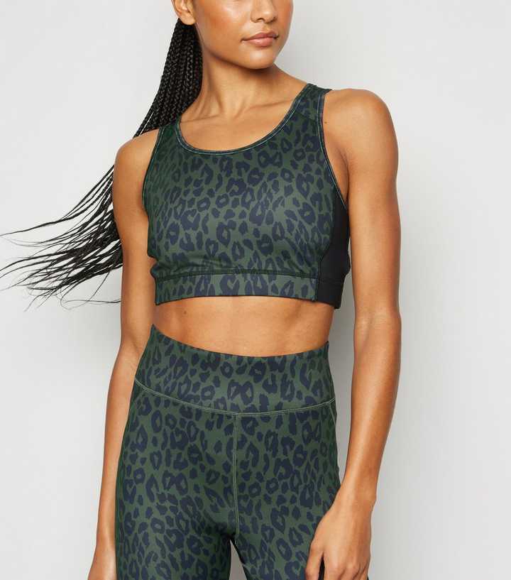 Khaki Leopard Print Sports Bra