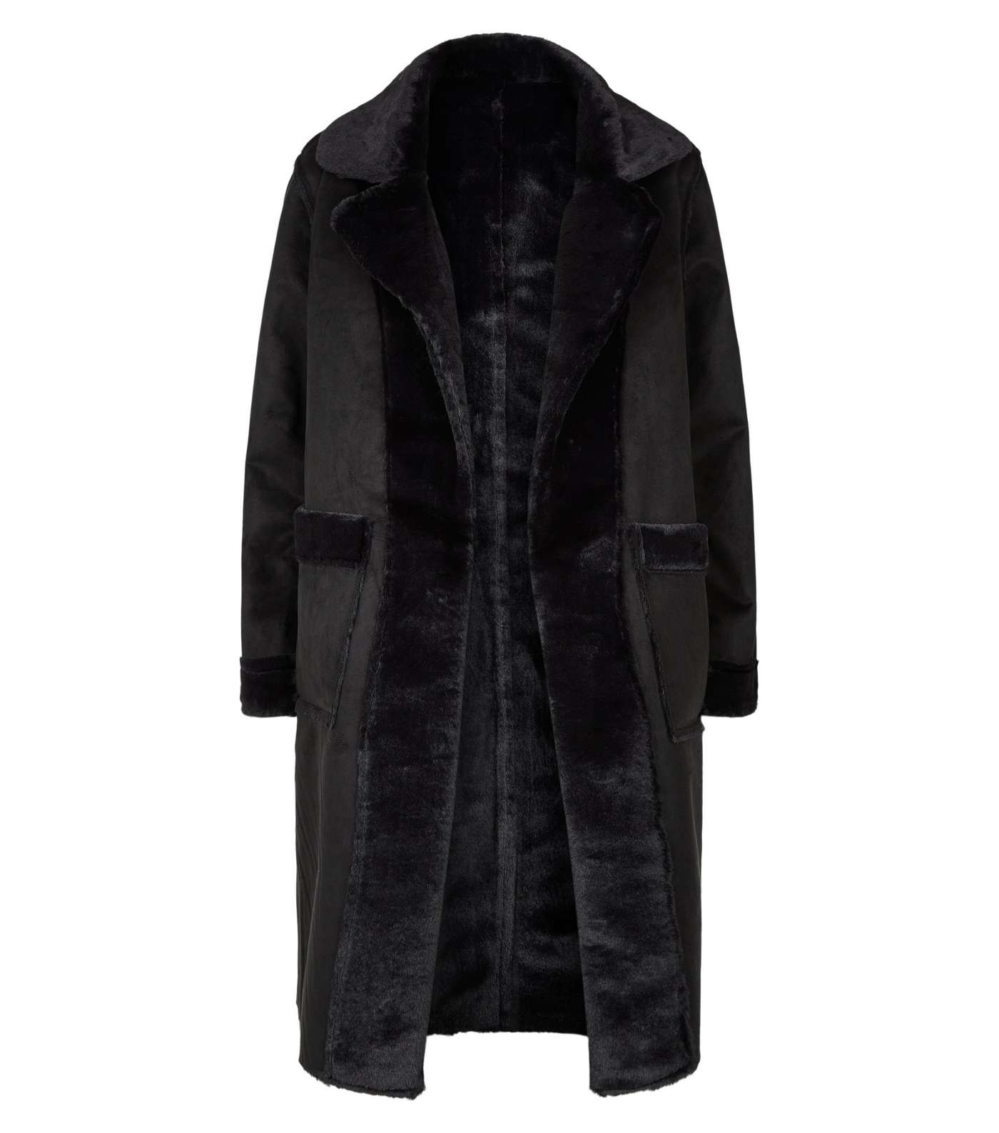 QED Black Suedette Reversible Faux Fur Coat Image 4