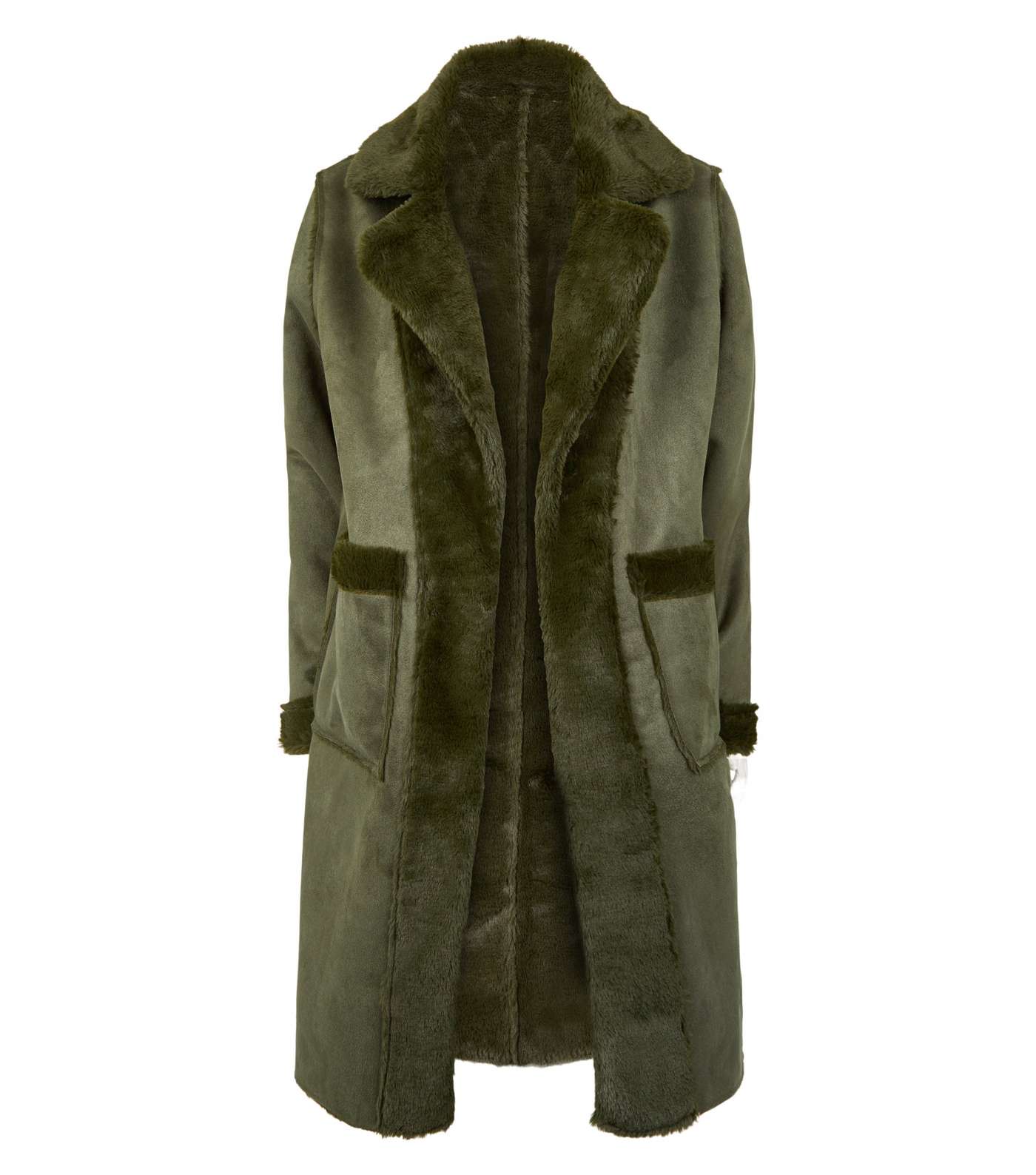 QED Olive Suedette Reversible Faux Fur Coat Image 4