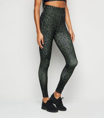 Khaki Leopard Print Sports Leggings 