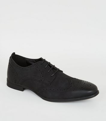 Black Leather-Look Brogues | New Look